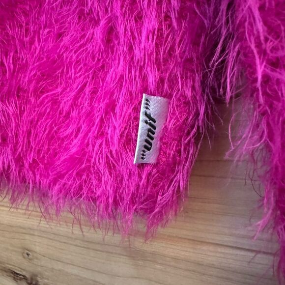 Unif Size XS Neon Pink Fuzzy Button Front Cardigan Shaggy Retro Coquette - Picture 4 of 12